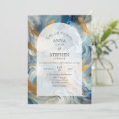 Invitation Élégance contemporaine : Mariage d'or bleu blanc (Debout devant)