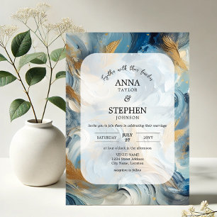 Invitation Élégance contemporaine : Mariage d'or bleu blanc