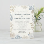 Invitation Élégance Côtière Mariage Botanique et Corail (Debout devant)