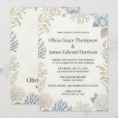 Invitation Élégance Côtière Mariage Botanique et Corail (Devant / Derrière)