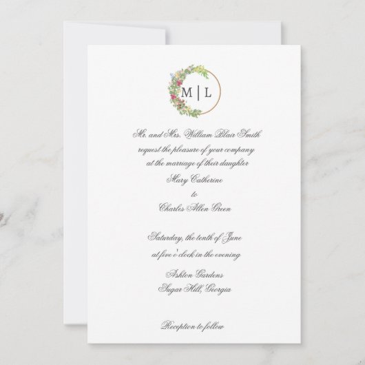 Invitation Élégance cursive avec un monogramme floral (Devant)