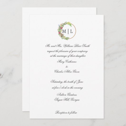 Invitation Élégance cursive avec un monogramme floral (Devant / Derrière)
