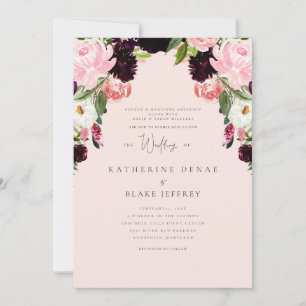 Invitation Élégance dans la Rougeur Florale de Mariage aérien