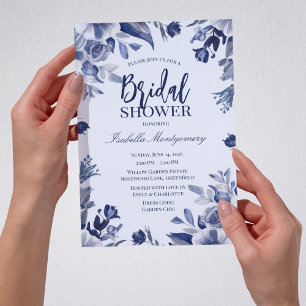 Invitation Élégance de la palette florale bleue pour la douch