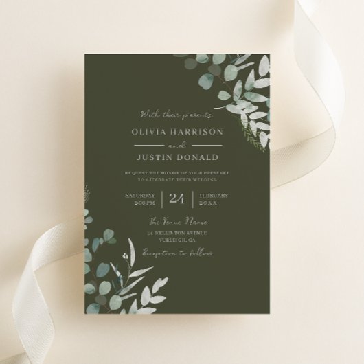 Invitation Élégance de la verdure : Feuille verte Mariage d'o