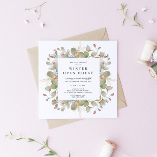 Invitation Élégance de la verdure hivernale, maison ouverte,