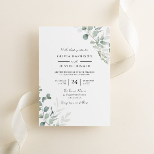 Invitation Elégance de la verdure : Mariage de feuille d'aqua