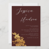 Invitation Elégance de luxe : Mariage floral bordeaux & or (Devant)