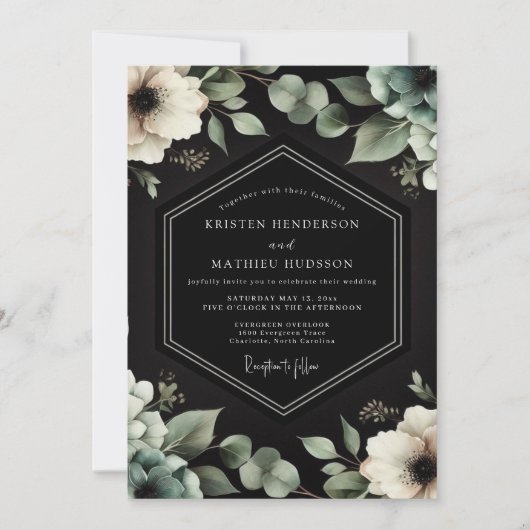 Invitation Élégance de mariage à l'anémone de charbon (Devant)