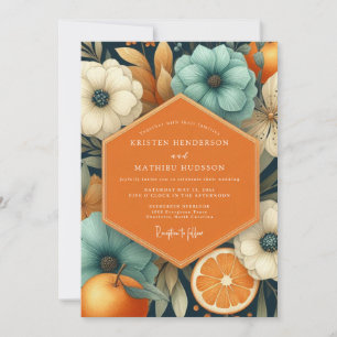 Invitation Élégance de mariage automnal floral sarcelle