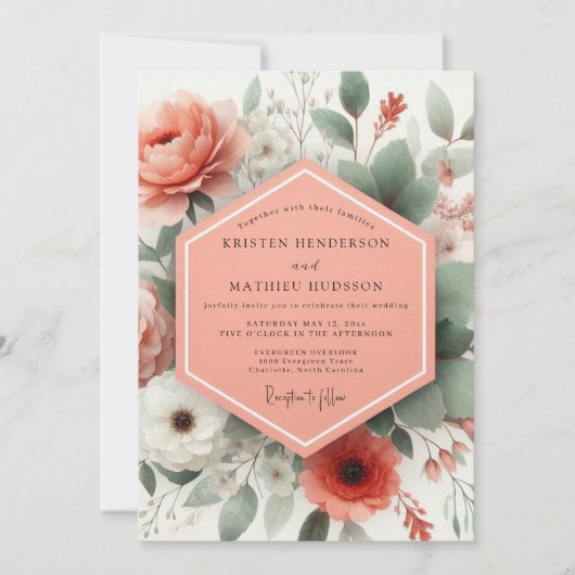 Invitation Élégance de mariage botanique corail (Devant)
