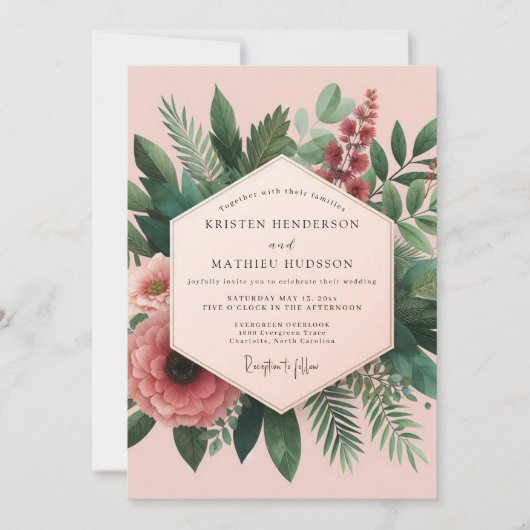 Invitation Élégance de mariage botanique corail (Devant)
