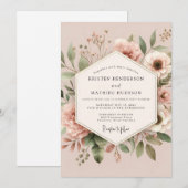 Invitation Élégance de mariage botanique rose tendre (Devant / Derrière)