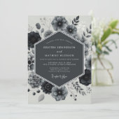 Invitation Élégance de mariage Charcoal Bloom (Debout devant)