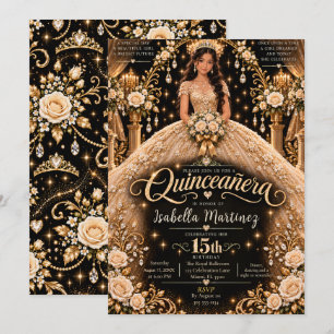 Invitation Élégance dorée de Quinceañera