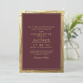 Invitation Elégance dorée métallique et Mariage bourguignon (Debout devant)