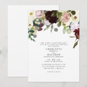 Invitation Elegance Dusty Rose & Mariage Floral Bourgogne (Devant / Derrière)