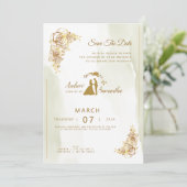 Invitation Élégance en ivoire, or et Mariage vert Invitat (Debout devant)