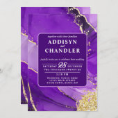 Invitation Élégance Ethérée : Mariage mauve d'inspiration géo (Devant / Derrière)