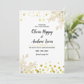 Invitation Élégance étoilée : étoile dorée, fleurs éblouissan (Debout devant)