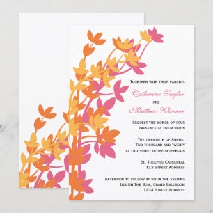 Invitation Élégance Feutrée En Mariage Rose Orange Jaune