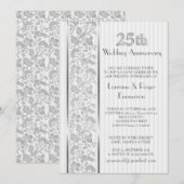 Invitation Élégance Florale Argentée 25e Anniversaire (Devant / Derrière)