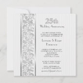 Invitation Élégance Florale Argentée 25e Anniversaire (Devant)