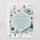 Invitation Élégance Florale Bleu Ardoise de Mariage (Devant)