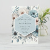 Invitation Élégance Florale Bleu Ardoise de Mariage (Debout devant)