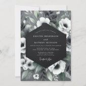 Invitation Élégance florale charbon mariage (Devant)