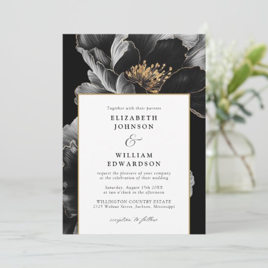 Invitation Élégance Florale Chic Moderne Code QR de Mariage (Debout devant)