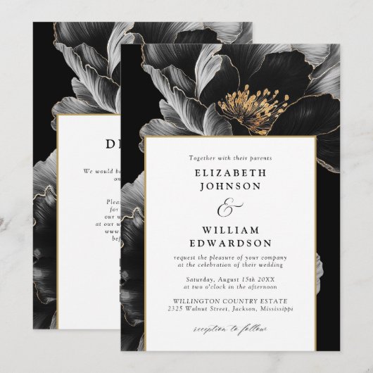 Invitation Élégance Florale Chic Moderne Code QR de Mariage (Devant / Derrière)