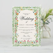 Invitation Élégance florale de mariage bordure botanique vint (Debout devant)