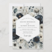 Invitation Élégance Florale de Mariage Navy (Devant)