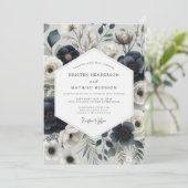 Invitation Élégance Florale de Mariage Navy (Debout devant)