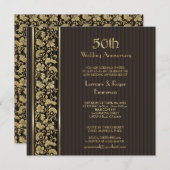 Invitation Élégance florale dorée 50e anniversaire de mariage (Devant / Derrière)