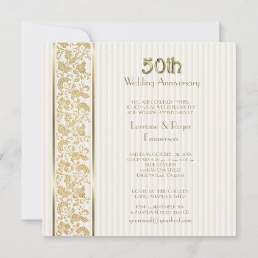 Invitation Élégance florale dorée 50e anniversaire de mariage (Devant)