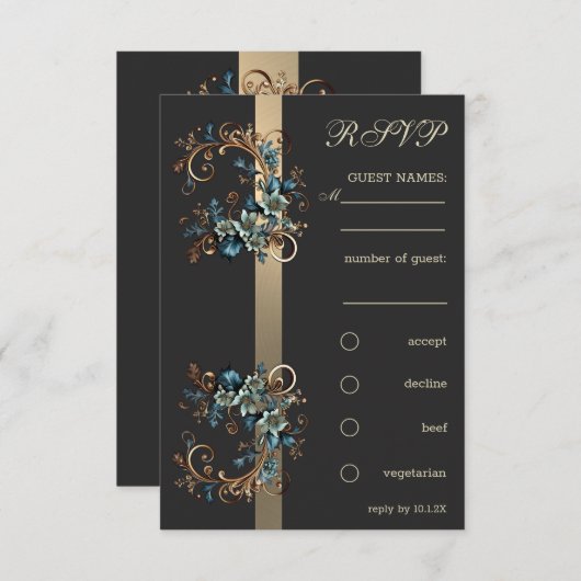 Invitation Élégance florale dorée RSVP (Devant / Derrière)