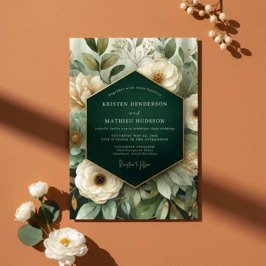 Invitation Élégance Florale Émeraude de Mariage