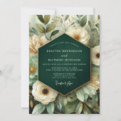 Invitation Élégance Florale Émeraude de Mariage (Devant)