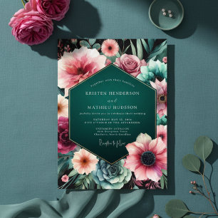 Invitation Élégance Florale Humeur Sarcelle Mariage