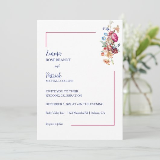 Invitation Élégance Florale Mariage (Debout devant)