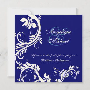 Invitation Élégance florale mariage crème bleue