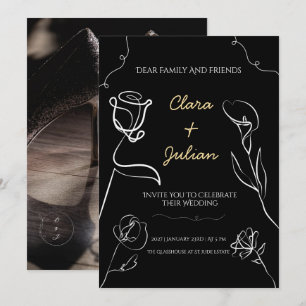 Invitation Élégance florale noire dessinée à la main pour mar