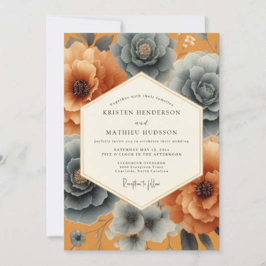 Invitation Élégance Florale Ocre pour Mariage (Devant)