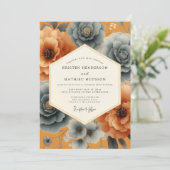 Invitation Élégance Florale Ocre pour Mariage (Debout devant)