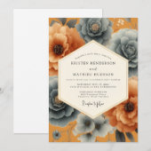 Invitation Élégance Florale Ocre pour Mariage (Devant / Derrière)