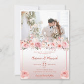 Invitation Élégance Florale Rose Dusty Avec Mariage Photo (Devant)