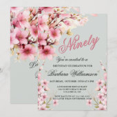 Invitation Élégance Florale Rose pour les 90 ans (Devant / Derrière)