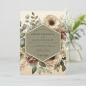 Invitation Élégance Florale Vert Olive pour Mariage (Debout devant)